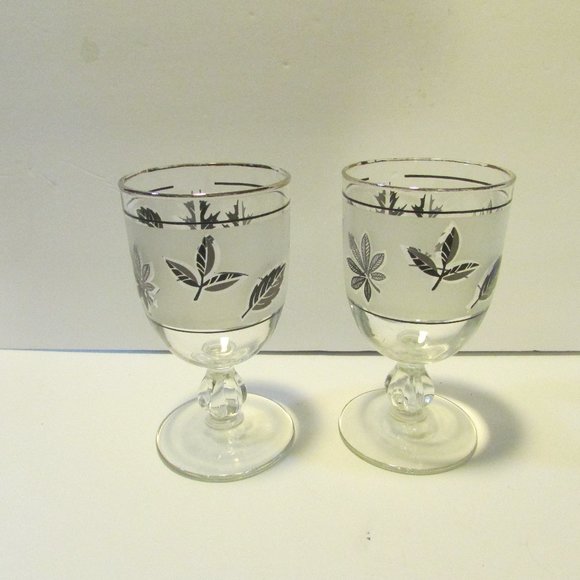 lot of vintage Libbey goblet stem glasses cocktail frosted silver leaf barware - Picture 6 of 15
